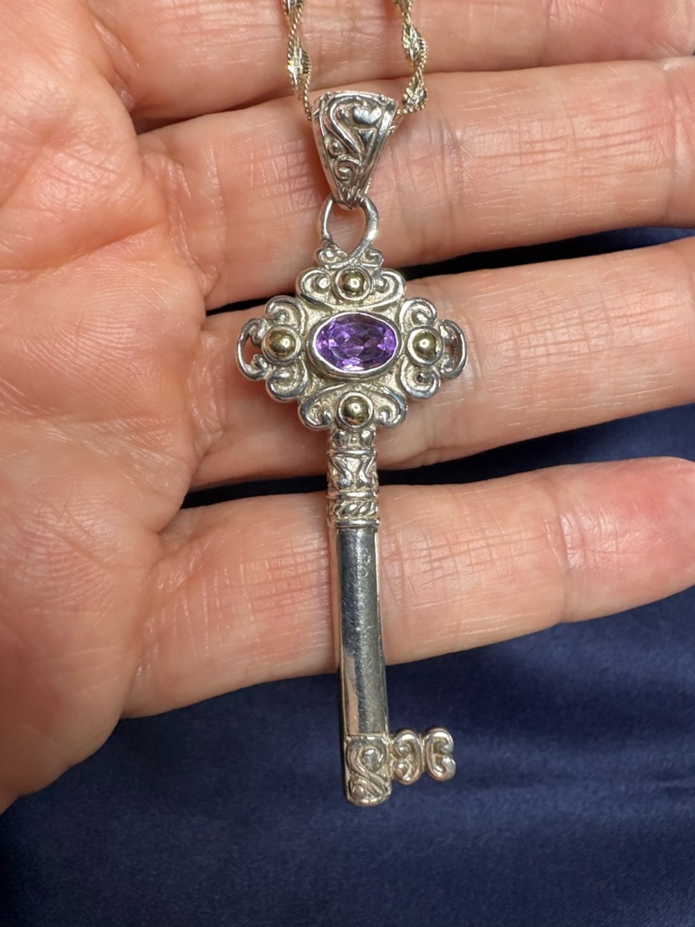 Necklace 925 Sterling Silver & 14k Gold Key Pendant on Sterling Chain
